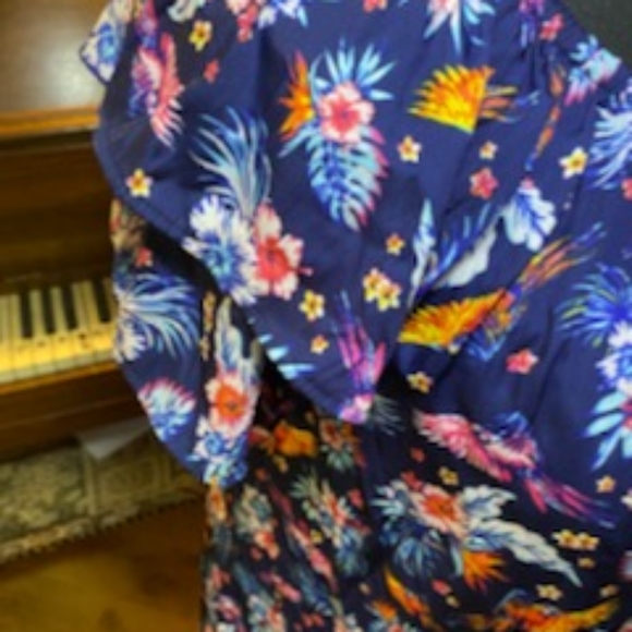 Terra and Sky Parrot and Floral Blouse - Picture 3 of 8